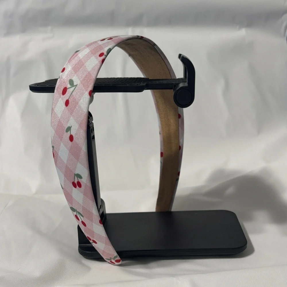 Pink Gingham Cherry Headband